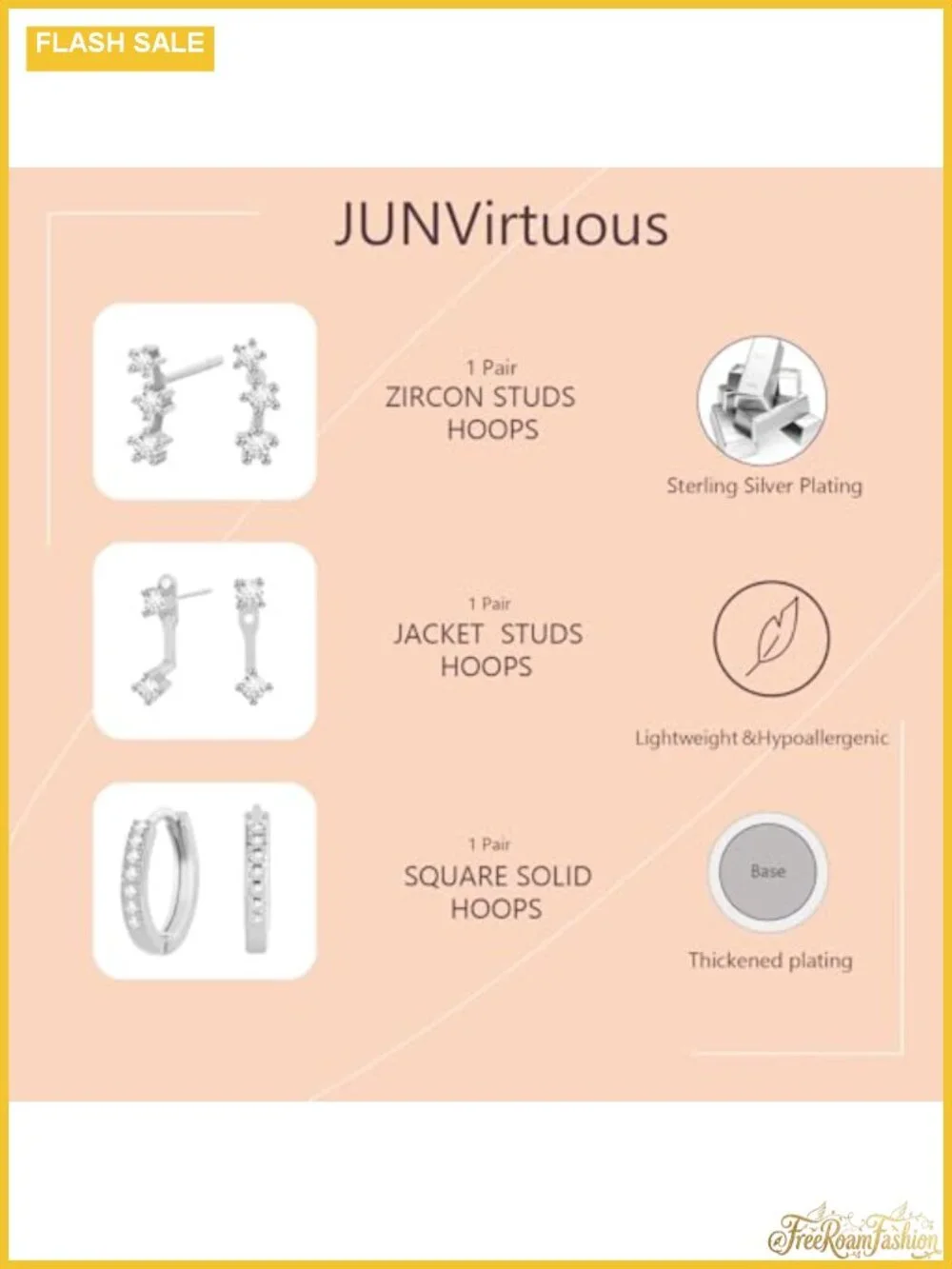 3 Pair 925 Sterling Silver Earrings Set CZ Hoop Stud Hypoallergenic